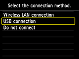 Select connection method screen: Select USB connection